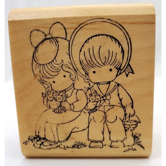 BEST FRIENDS Rubber Stamp craft BOY & GIRL ON BENCH Kidstamps JOAN WALSH ANGLUND - Picture 1 of 6